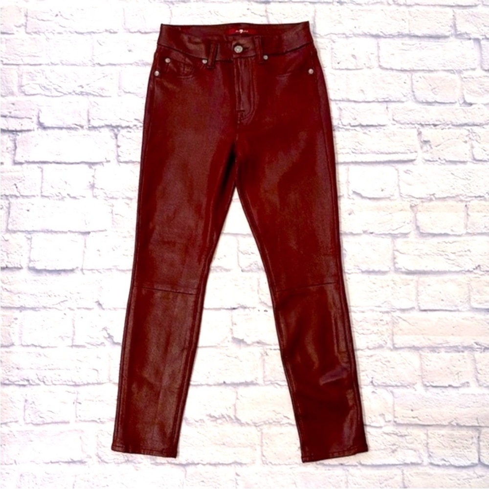 7 For All Mankind Coated Skinny Jeggings Dark Red Burgundy Skinny Jeans Size 25